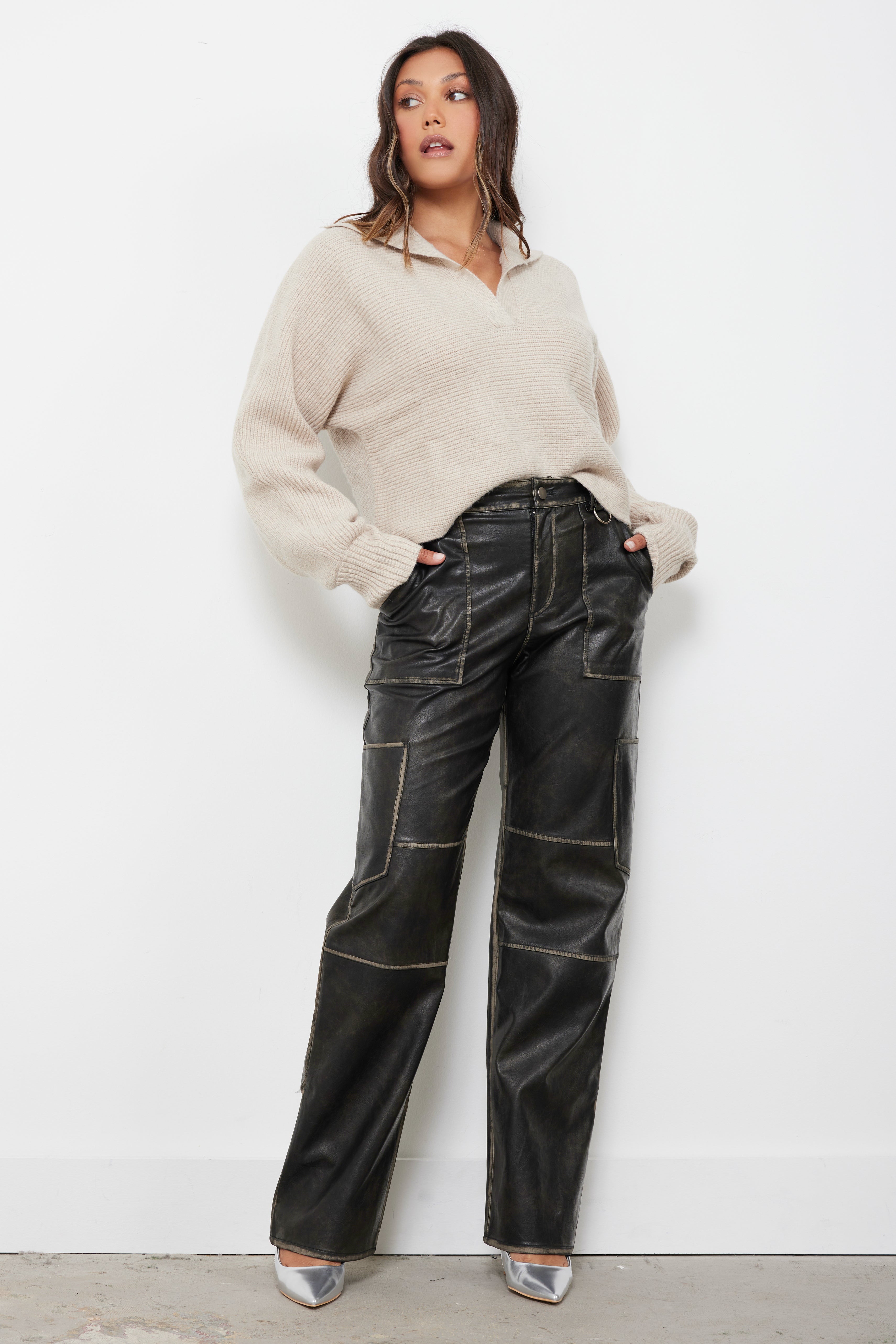 Distressed hot sale leather pants