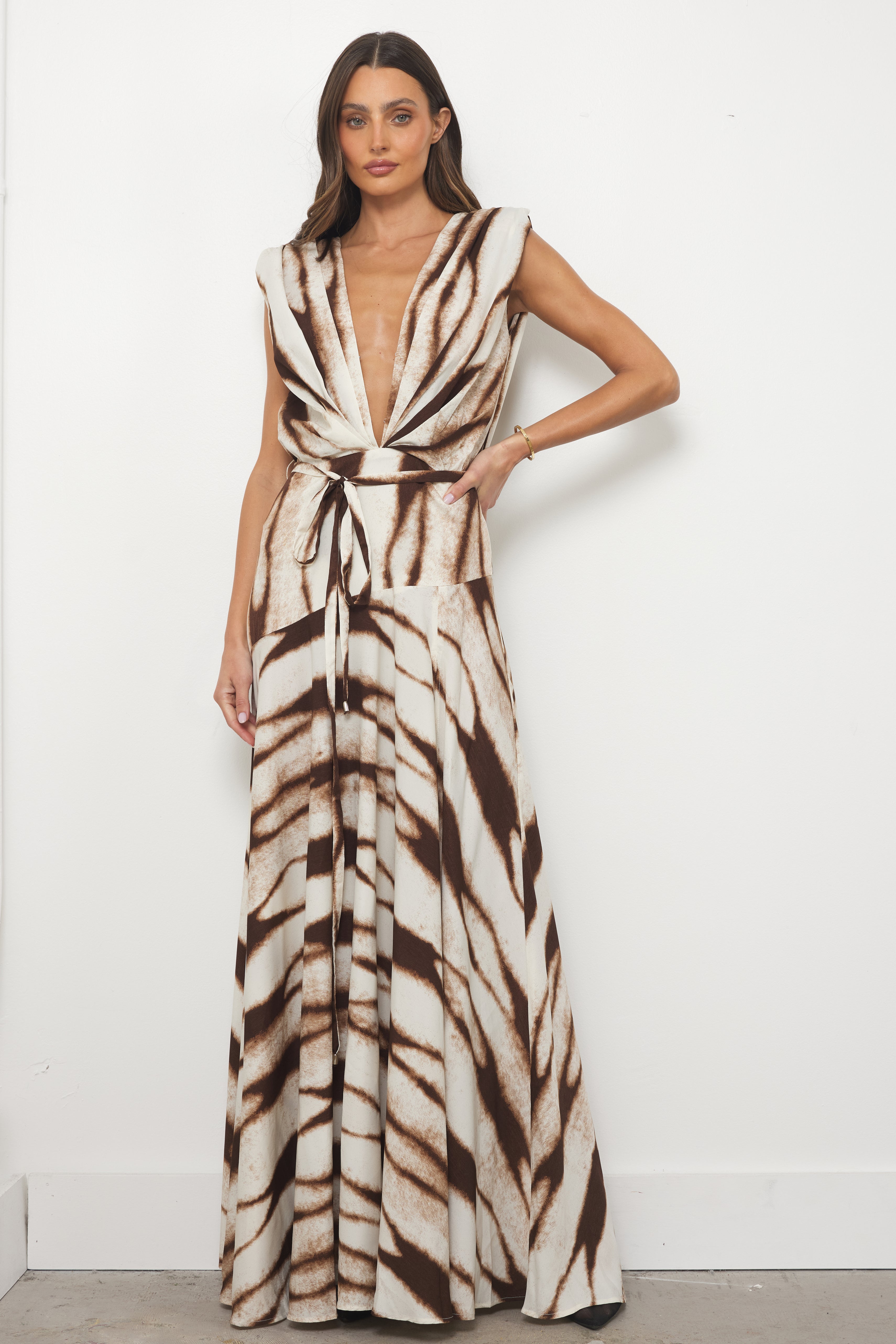 Falling Ivory Brown Dress