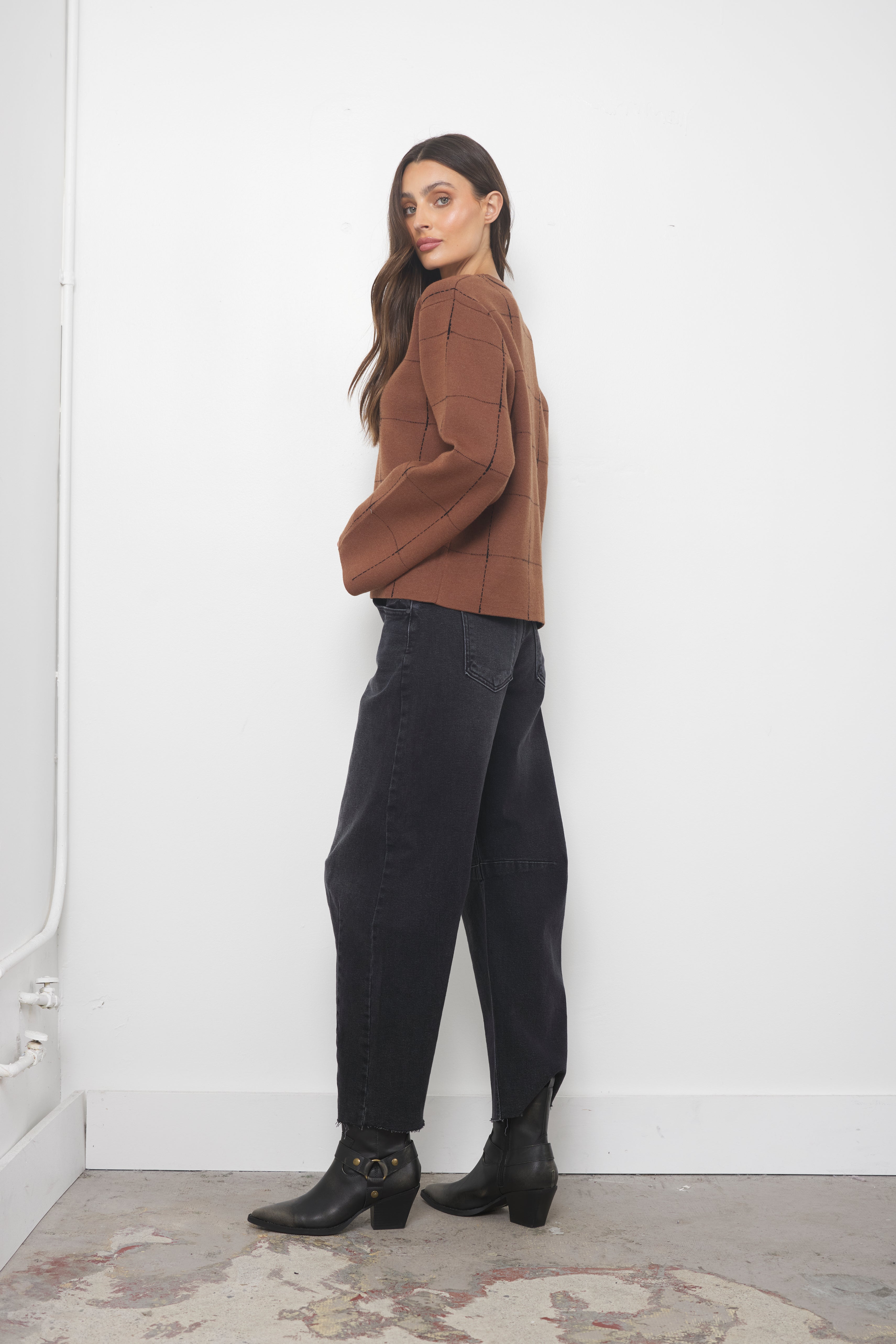 Just Because Brown Black Knit Top