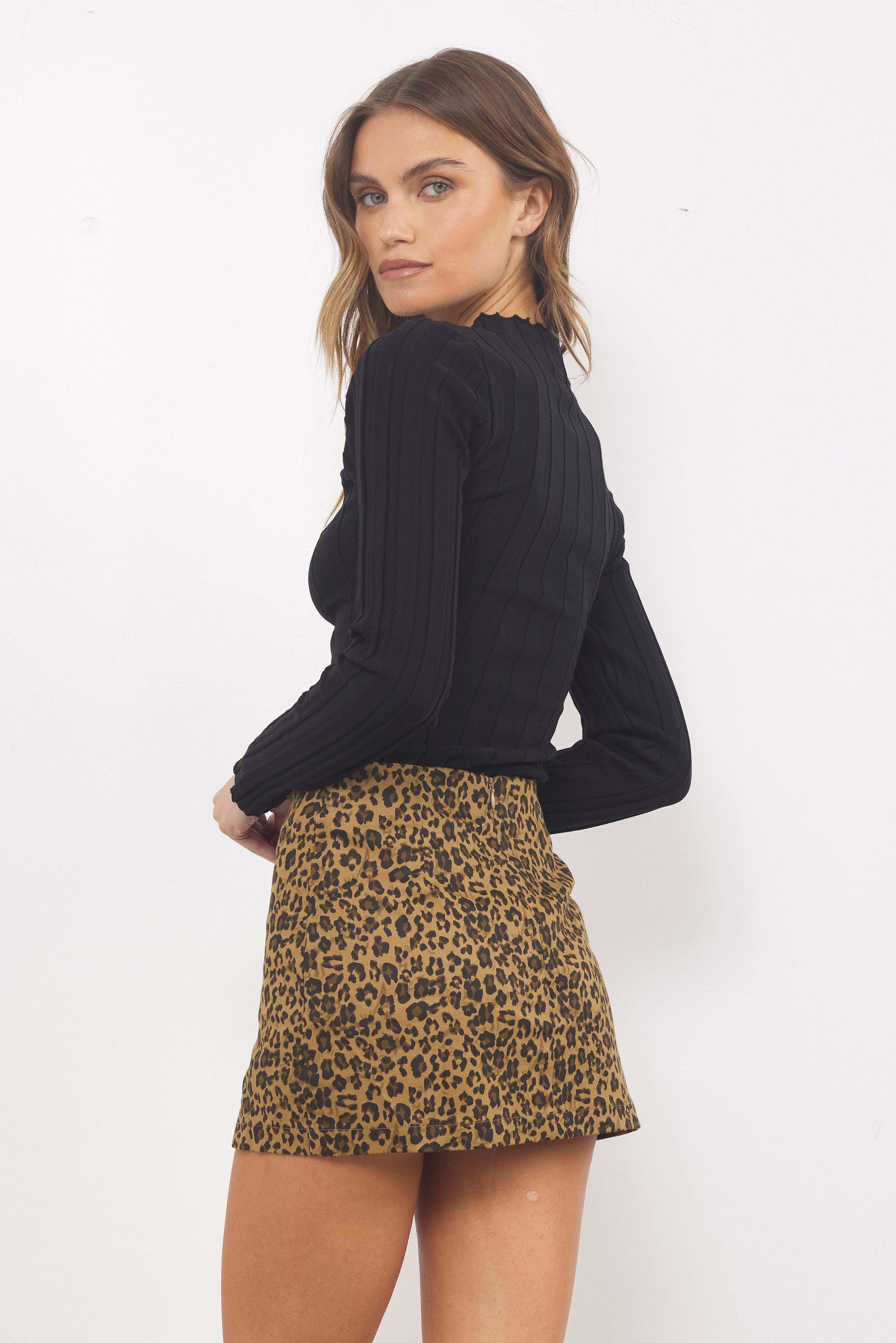 Hunt You Down Camel Leopard Skirt