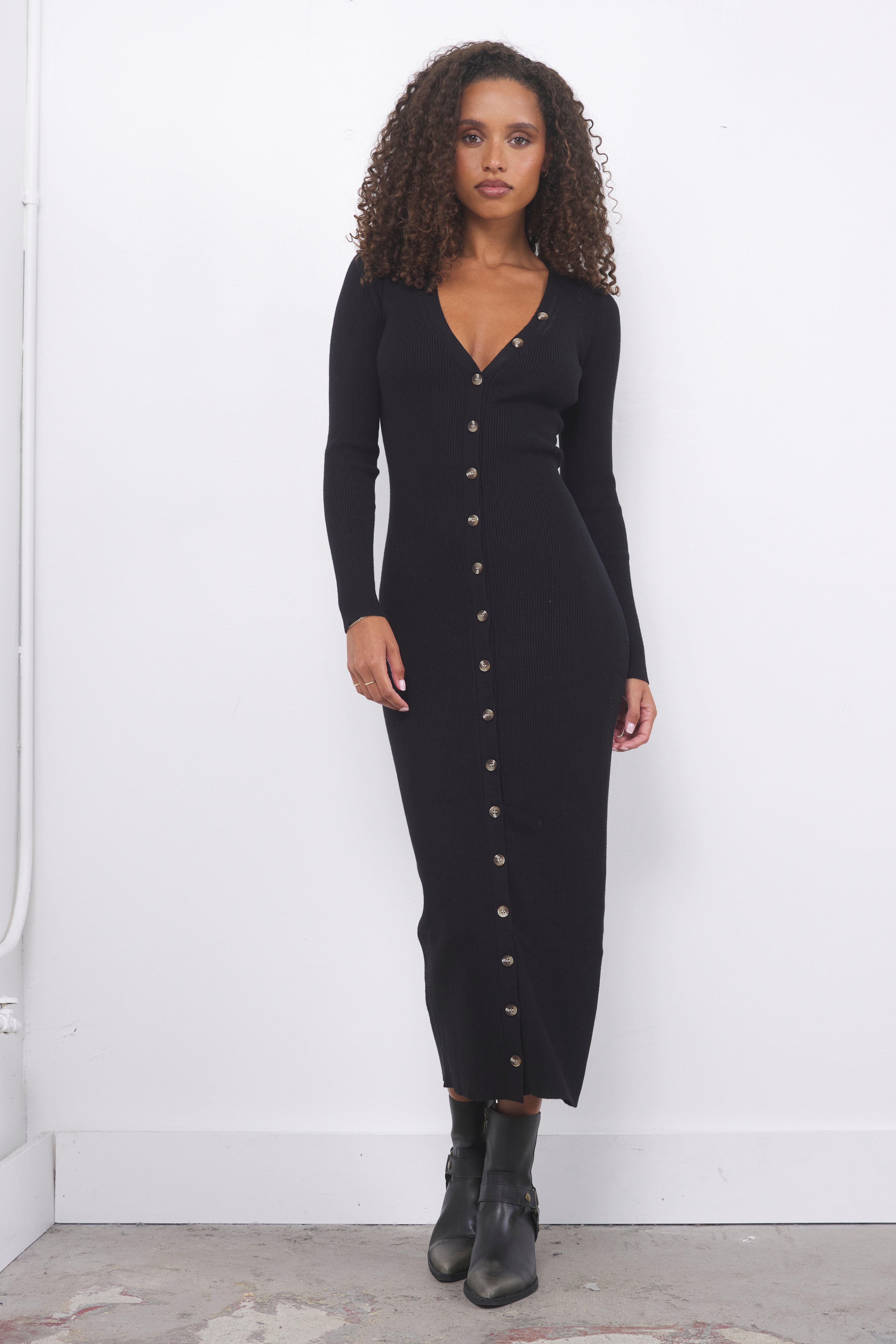 Always On Time Black Cardigan Dress